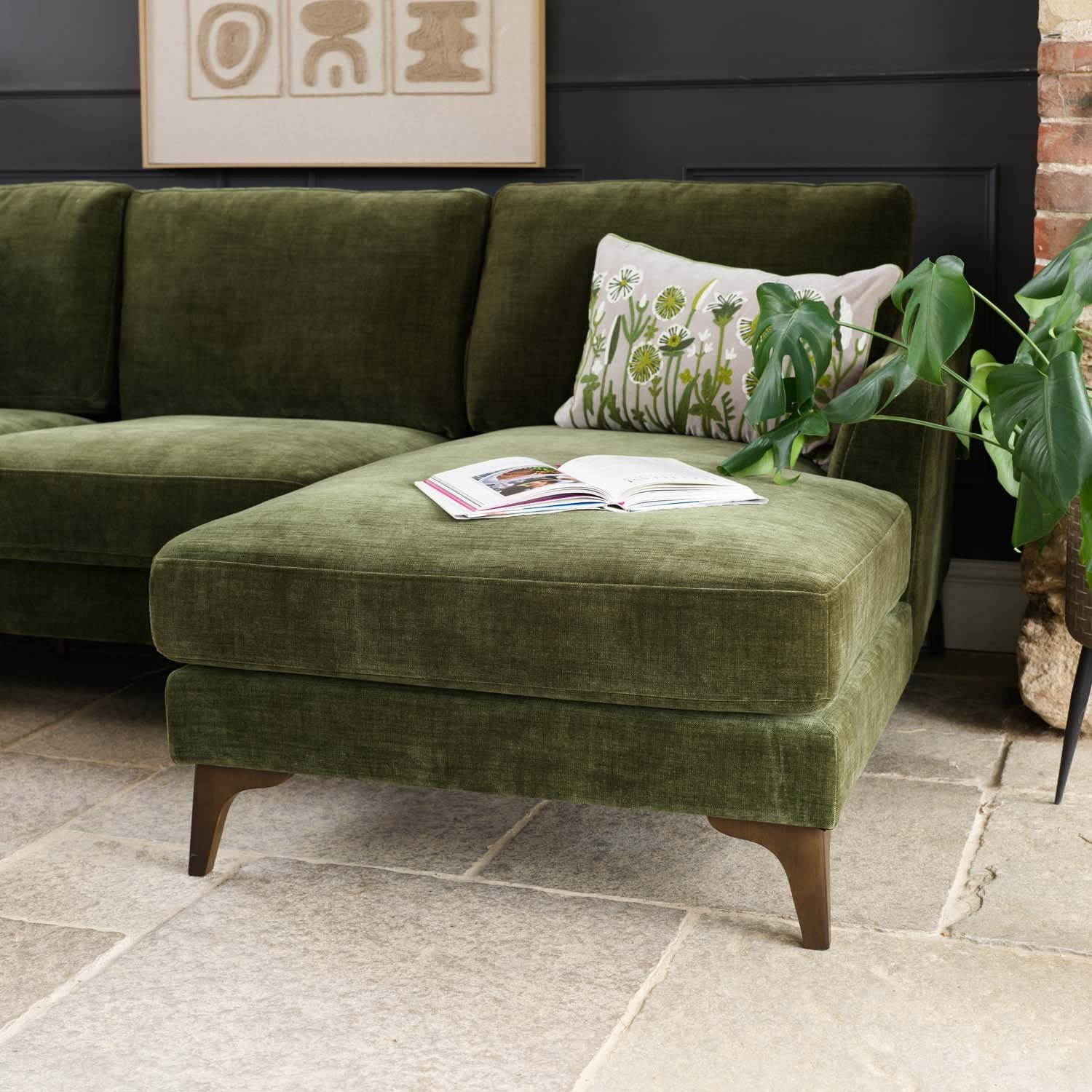 Willow 2 Seater with Right Hand Chaise in Olive Green