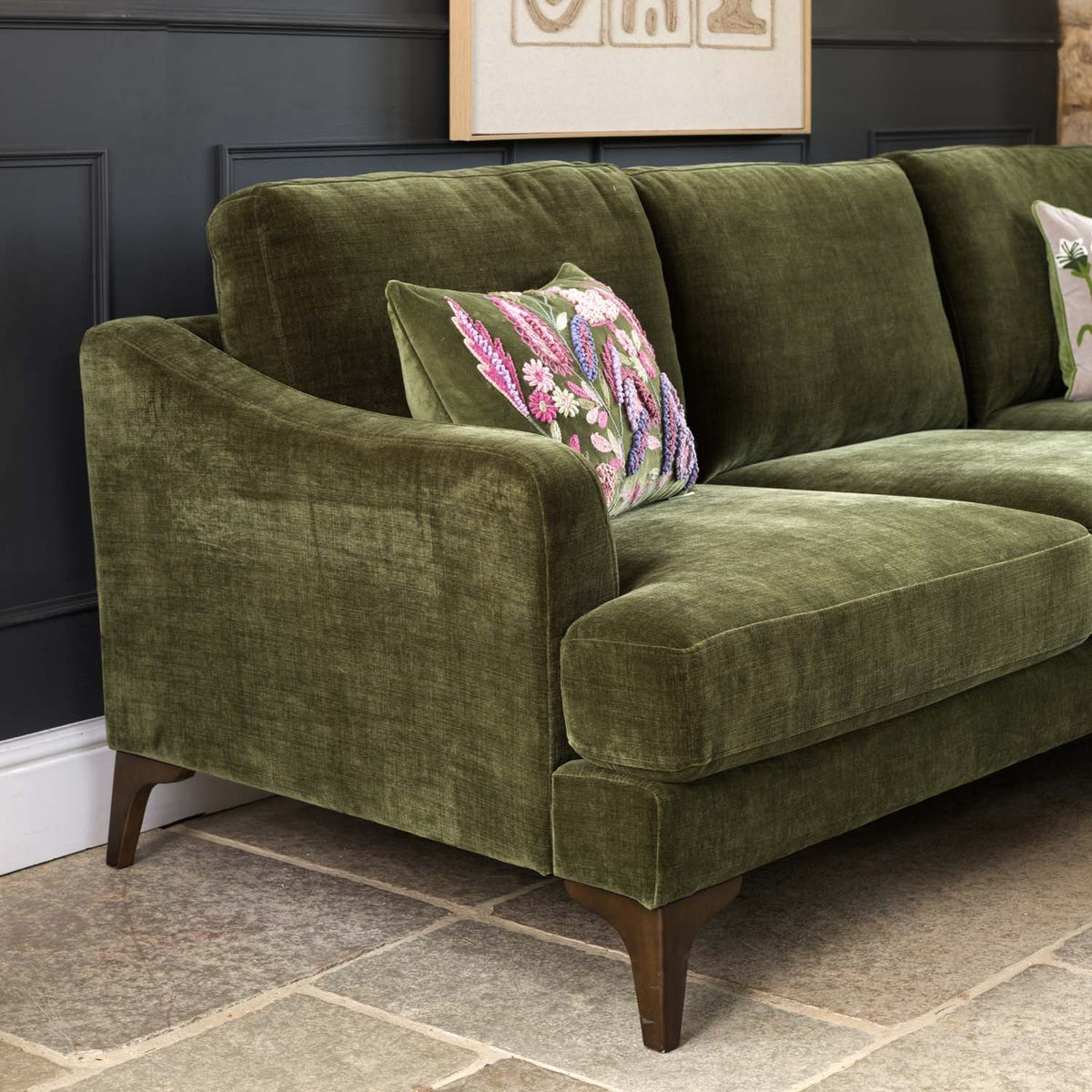 Willow 2 Seater with Right Hand Chaise in Olive Green