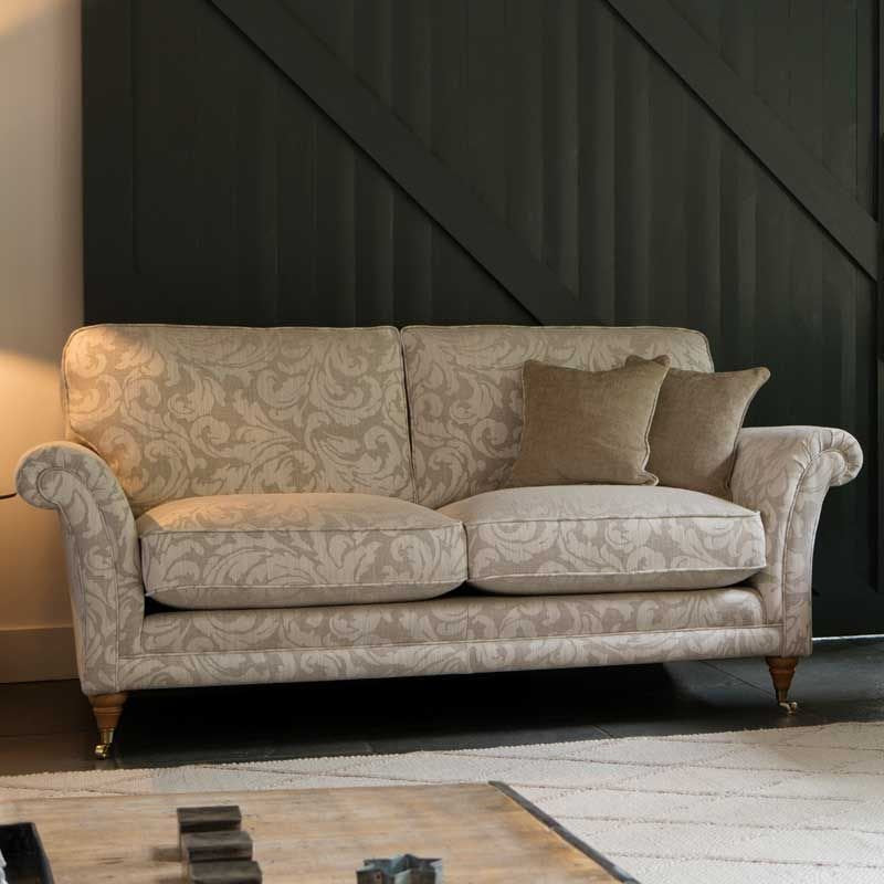 Parker Knoll Burghley Sofa - Baslow Medallion Gold with Baslow Stripe Gold Scatters
