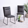 Grey Industrial Leather Dining Chairs With Metal Legs