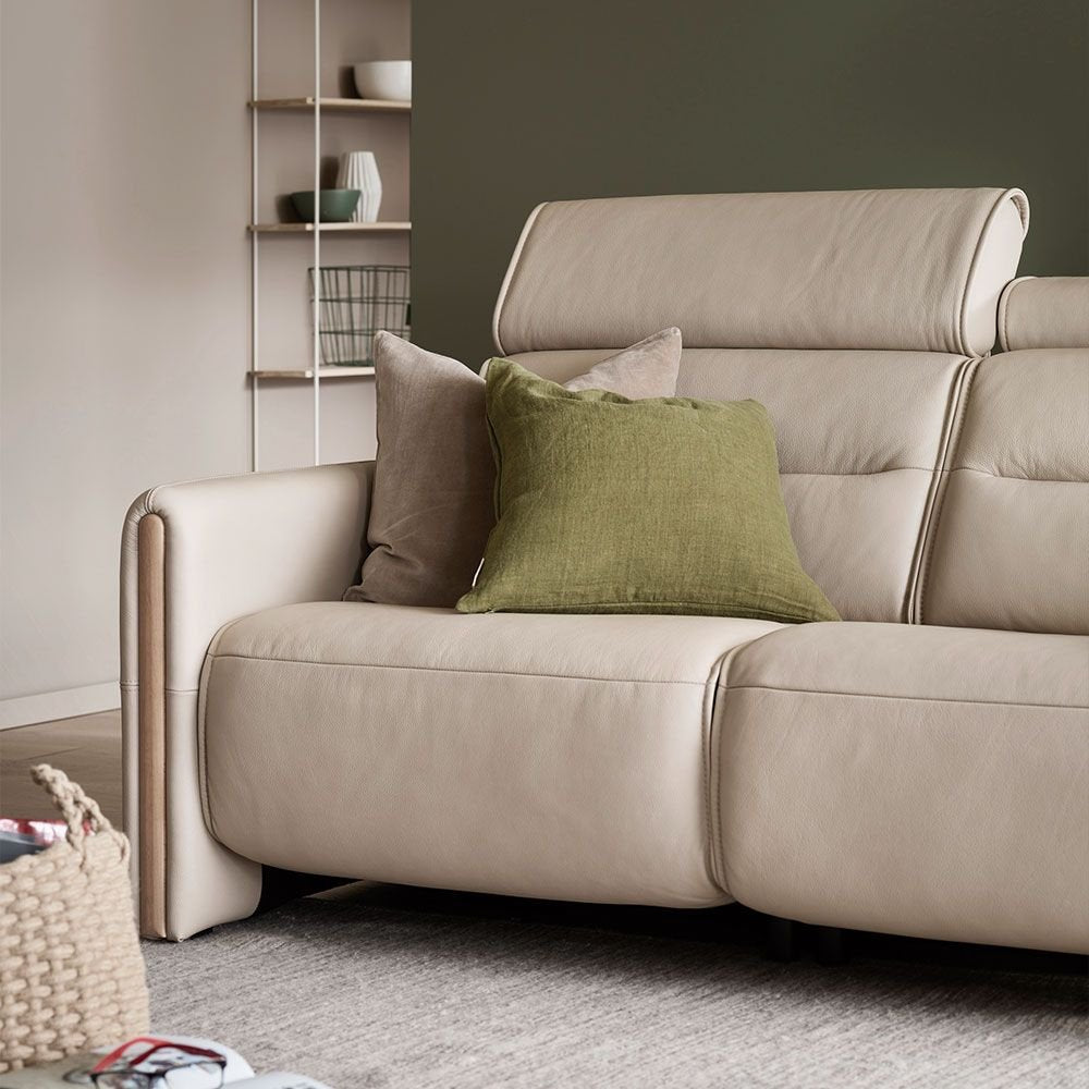 Stressless Emily 3 Seat Sofa Wood Arm - Paloma/Cori Leather