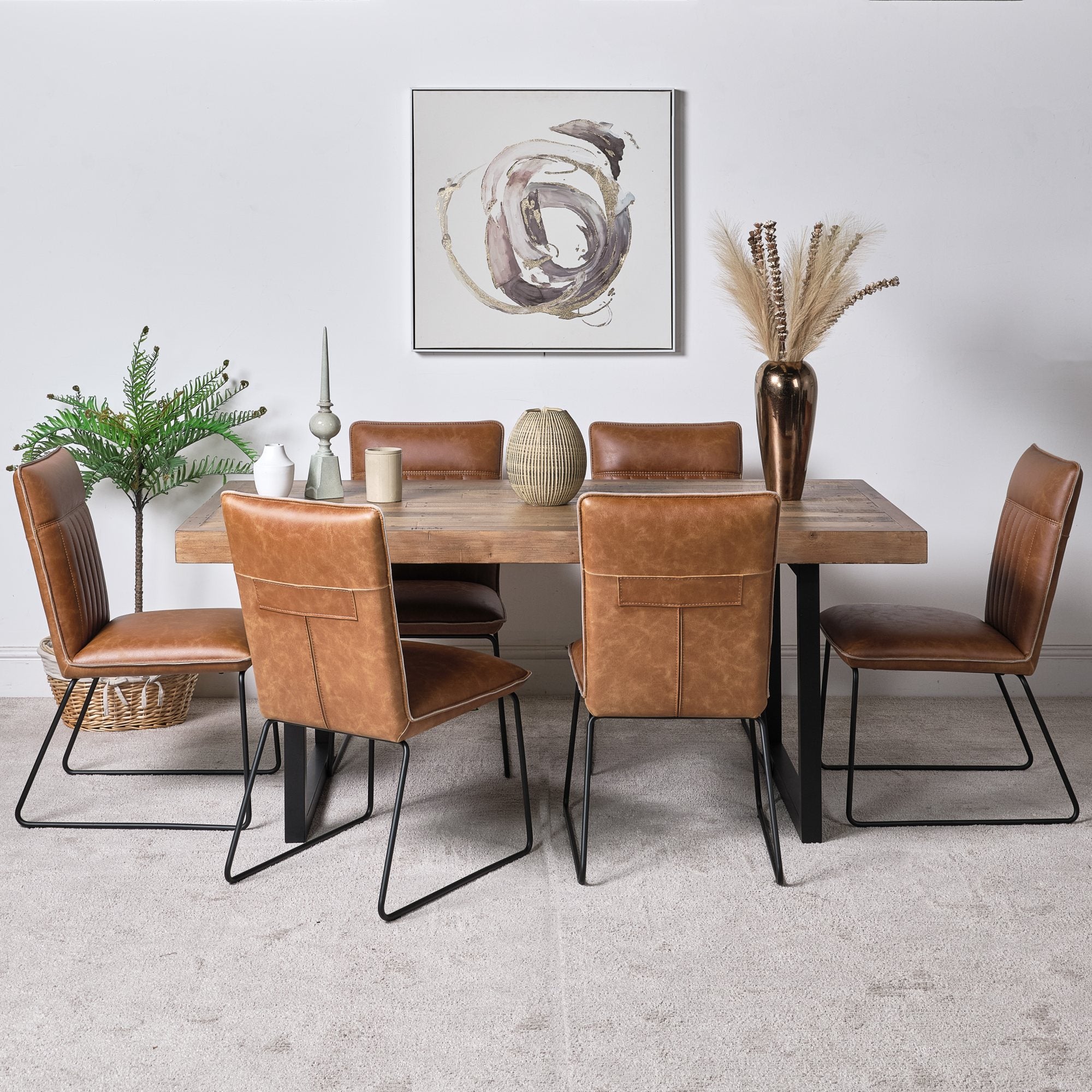 Adelaide 180cm Dining Table & 6 Hardy Dining Chairs - Tan