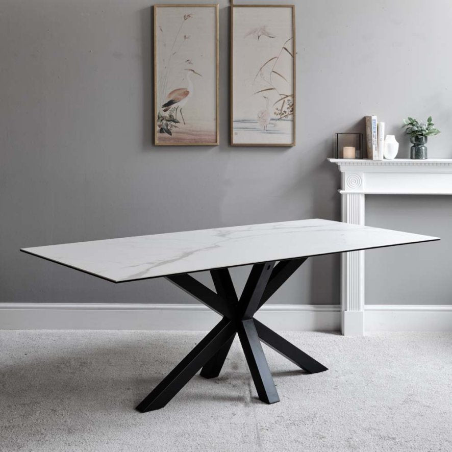 Eastcote White 150cm Dining Table & 4x Ripley Dining Chairs Tan