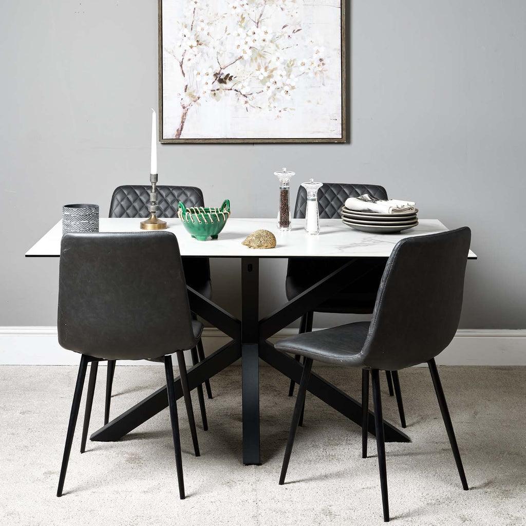 Eastcote White 150cm Dining Table & 4x Ripley Dining Chairs Grey