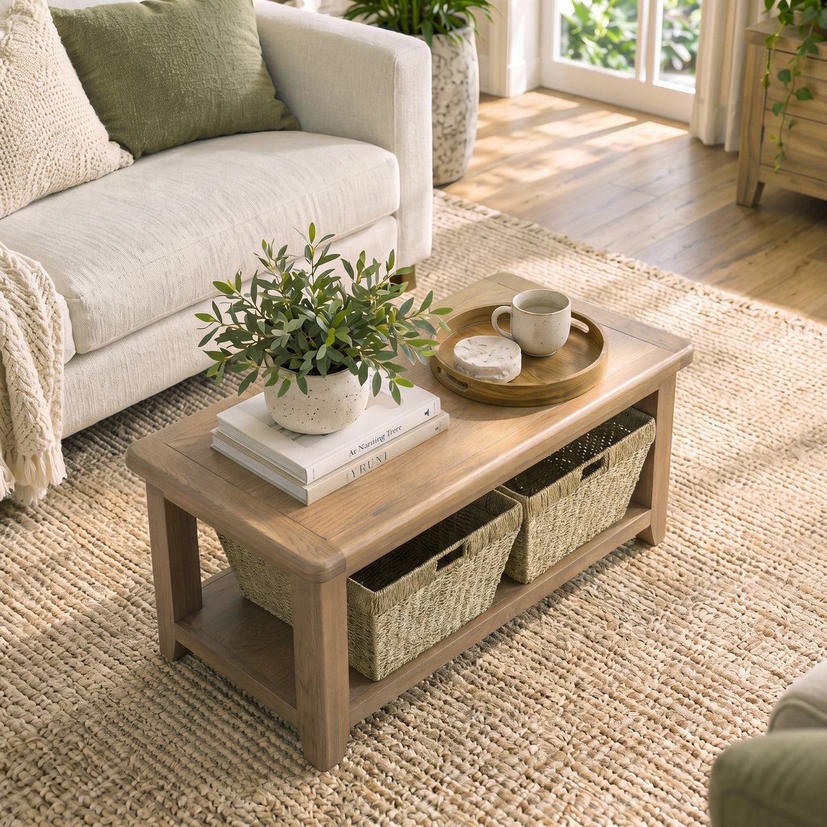 Bridport Coffee Table with Shelf and Baskets