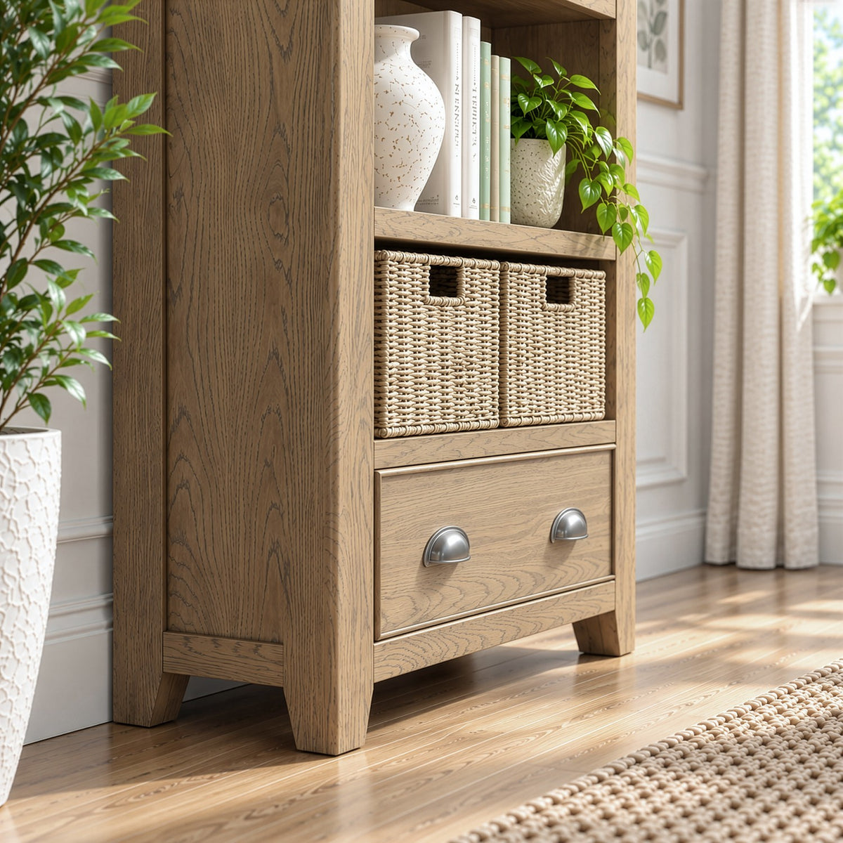 Bridport Large Bookcase with Drawer and Baskets