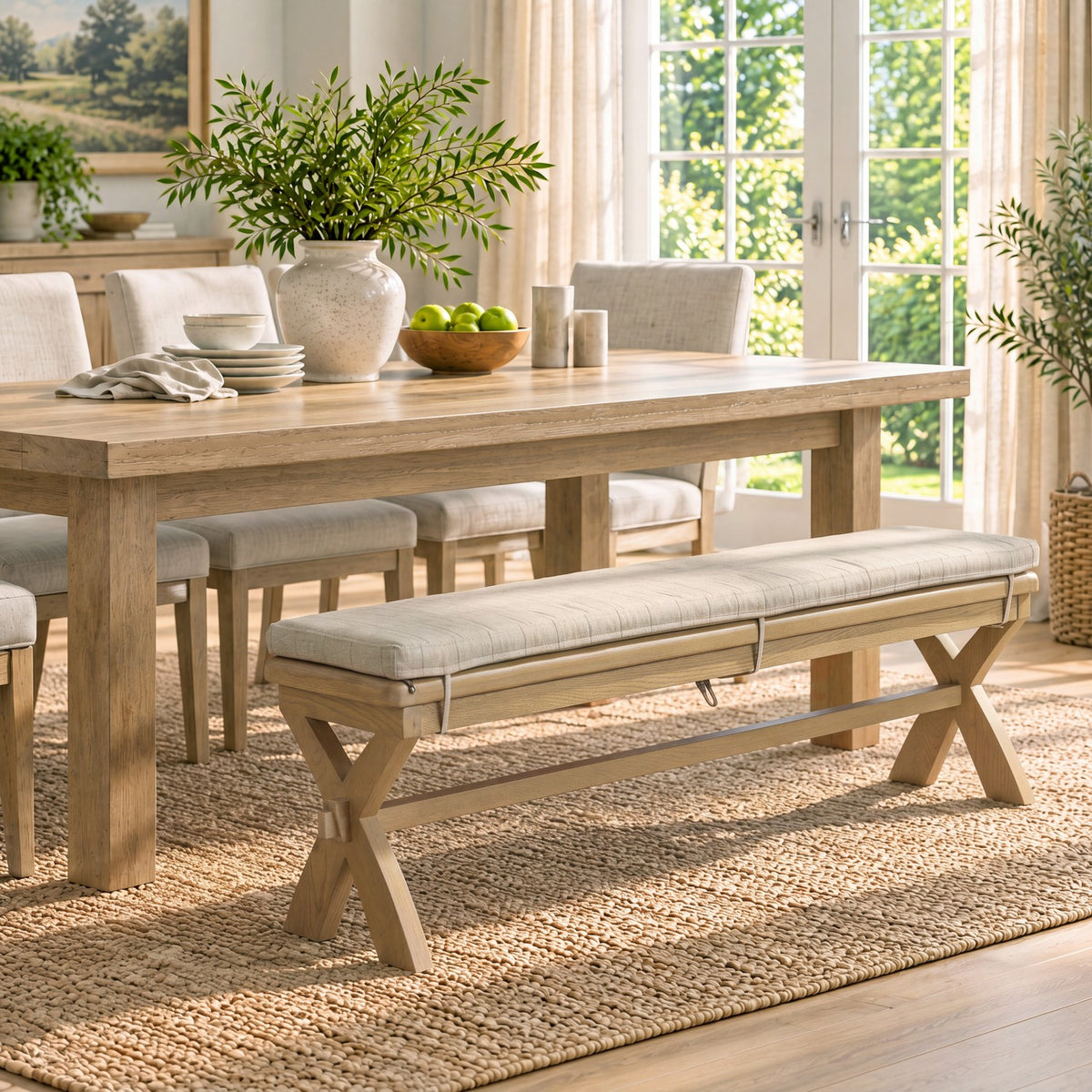 Bridport Cross Leg Bench with Cushion