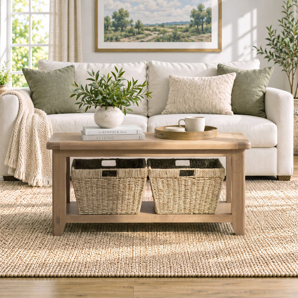 Bridport Coffee Table with Shelf and Baskets