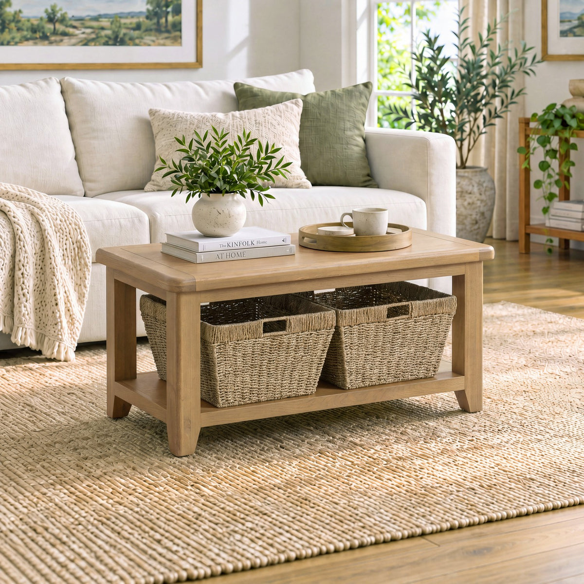 Bridport Coffee Table with Shelf and Baskets