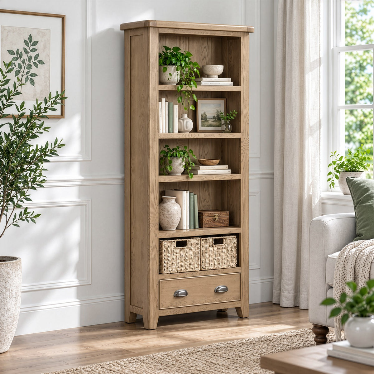 Bridport Large Bookcase with Drawer and Baskets