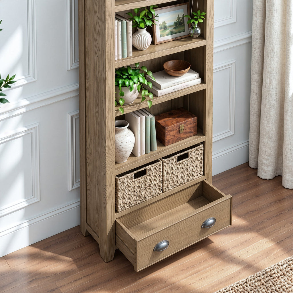 Bridport Large Bookcase with Drawer and Baskets