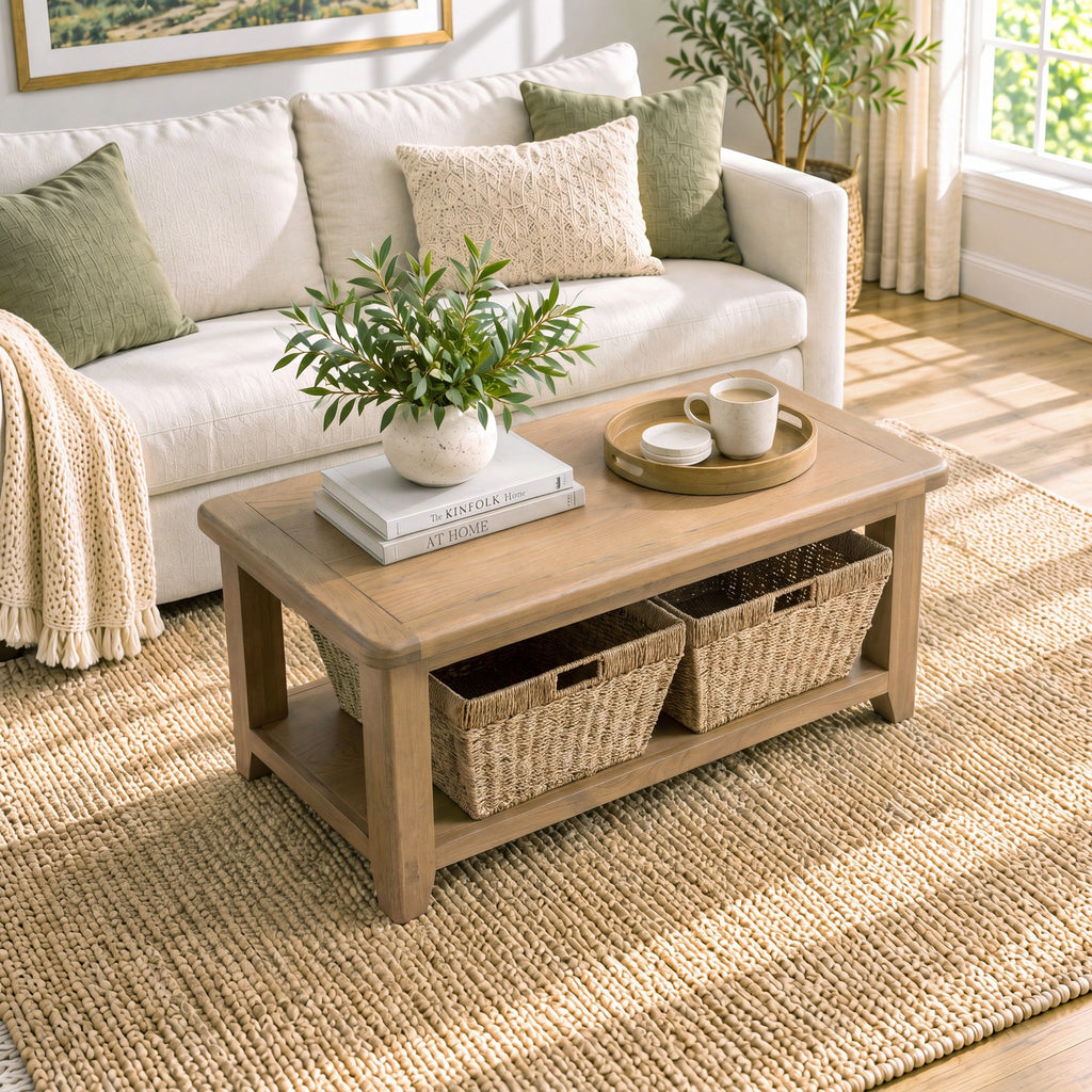 Bridport Coffee Table with Shelf and Baskets