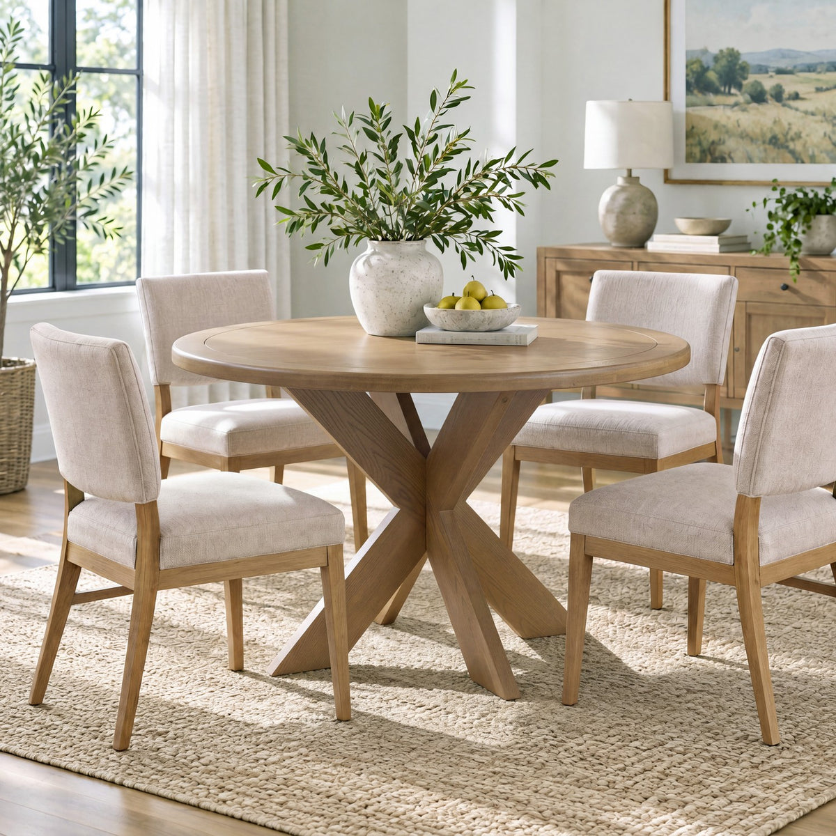 Round dining table in oak