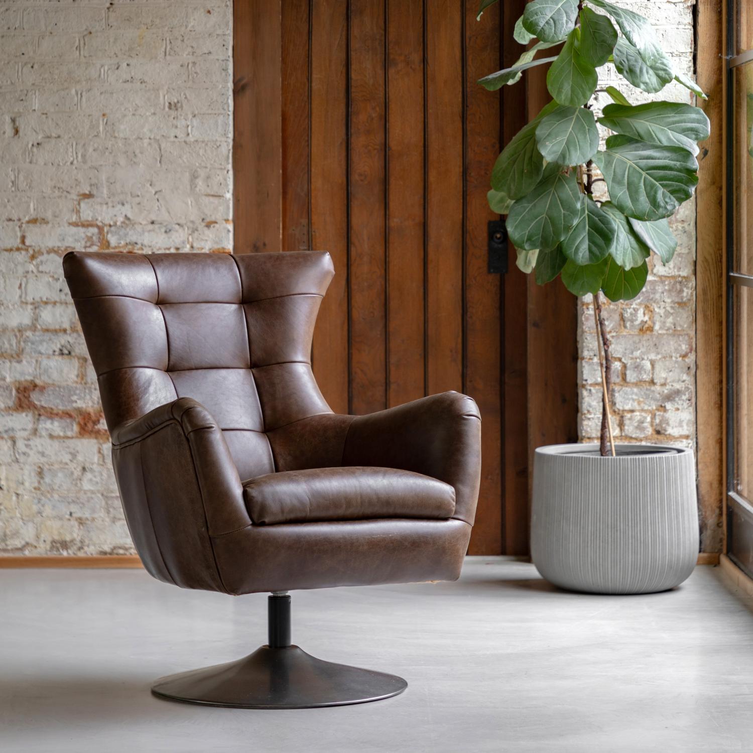 Bristol Swivel Chair Brown Leather