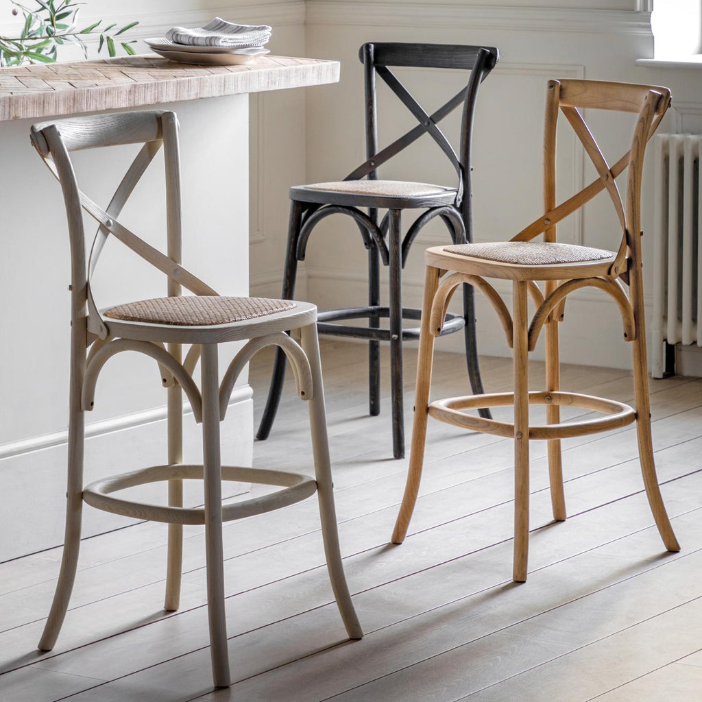 Cafe Stool Black/Rattan (2pk)