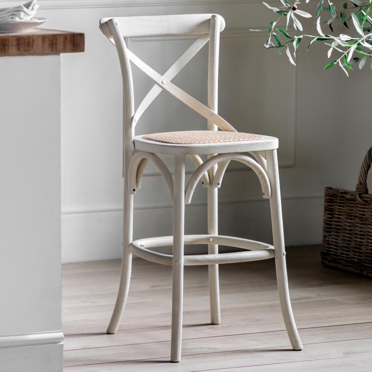 Cafe Stool White/Rattan (2pk)