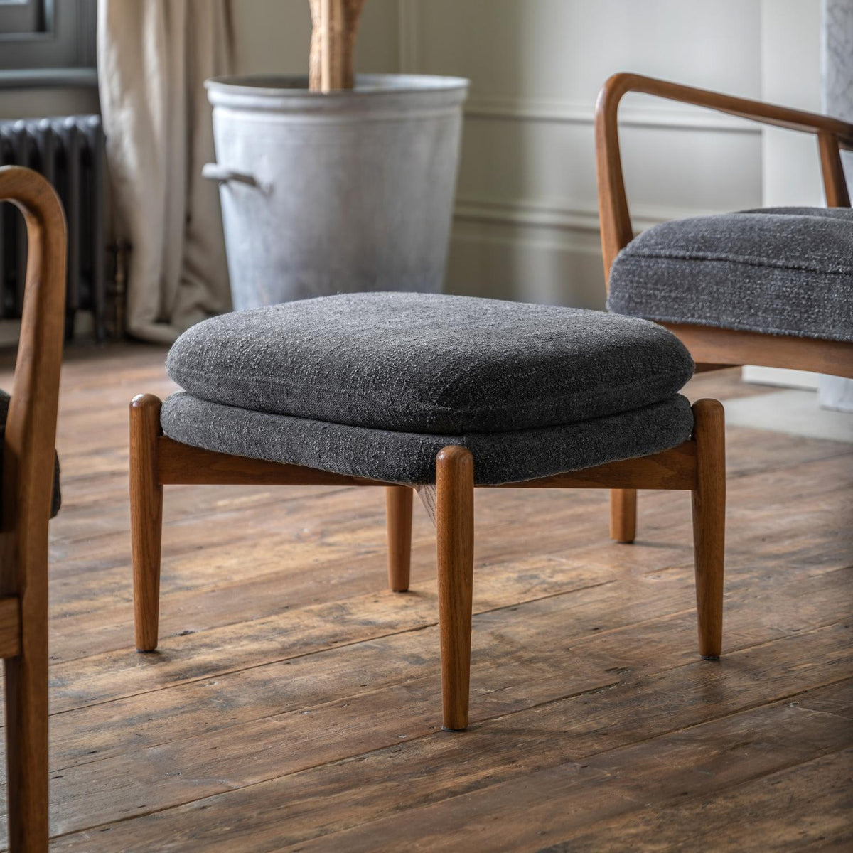 Datsun Footstool Charcoal Boucle