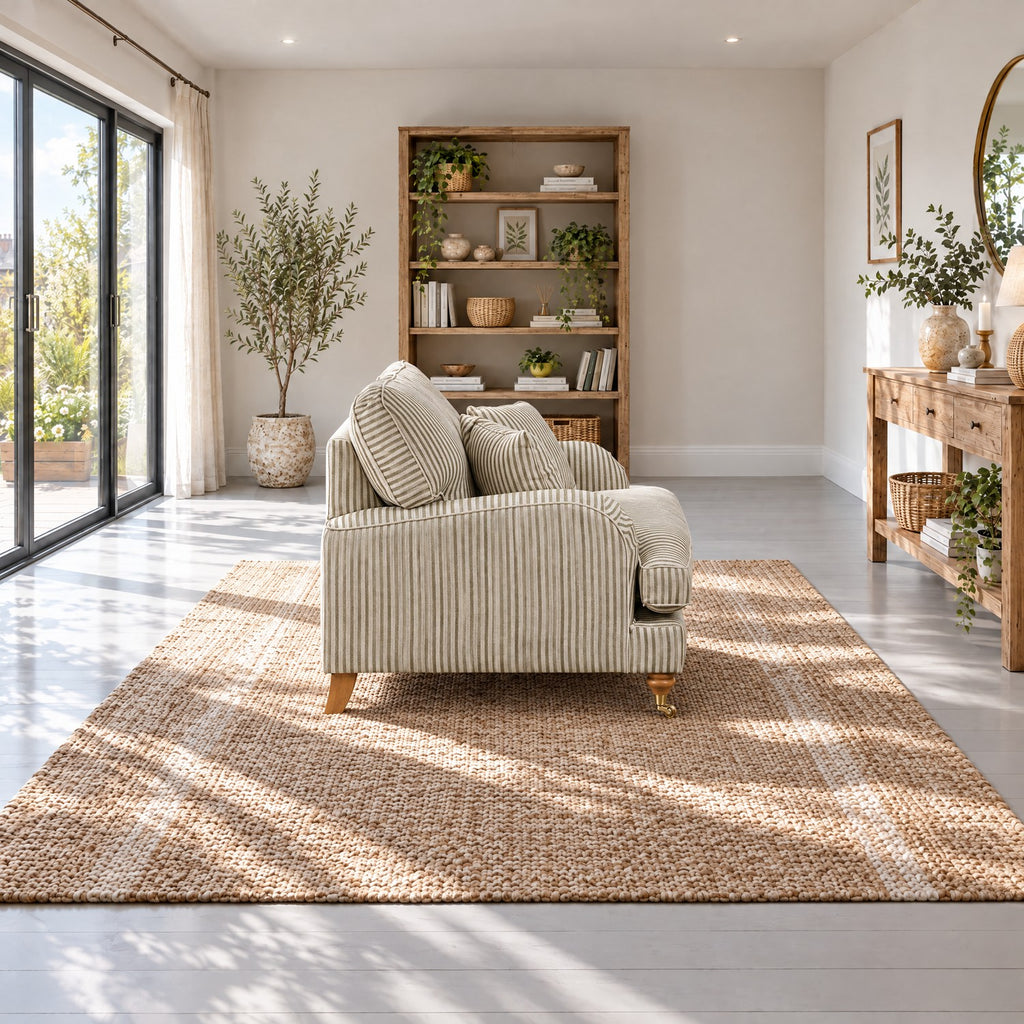 Eastbourne Snuggler in Olive Stripe with Olive Stripe Cushions