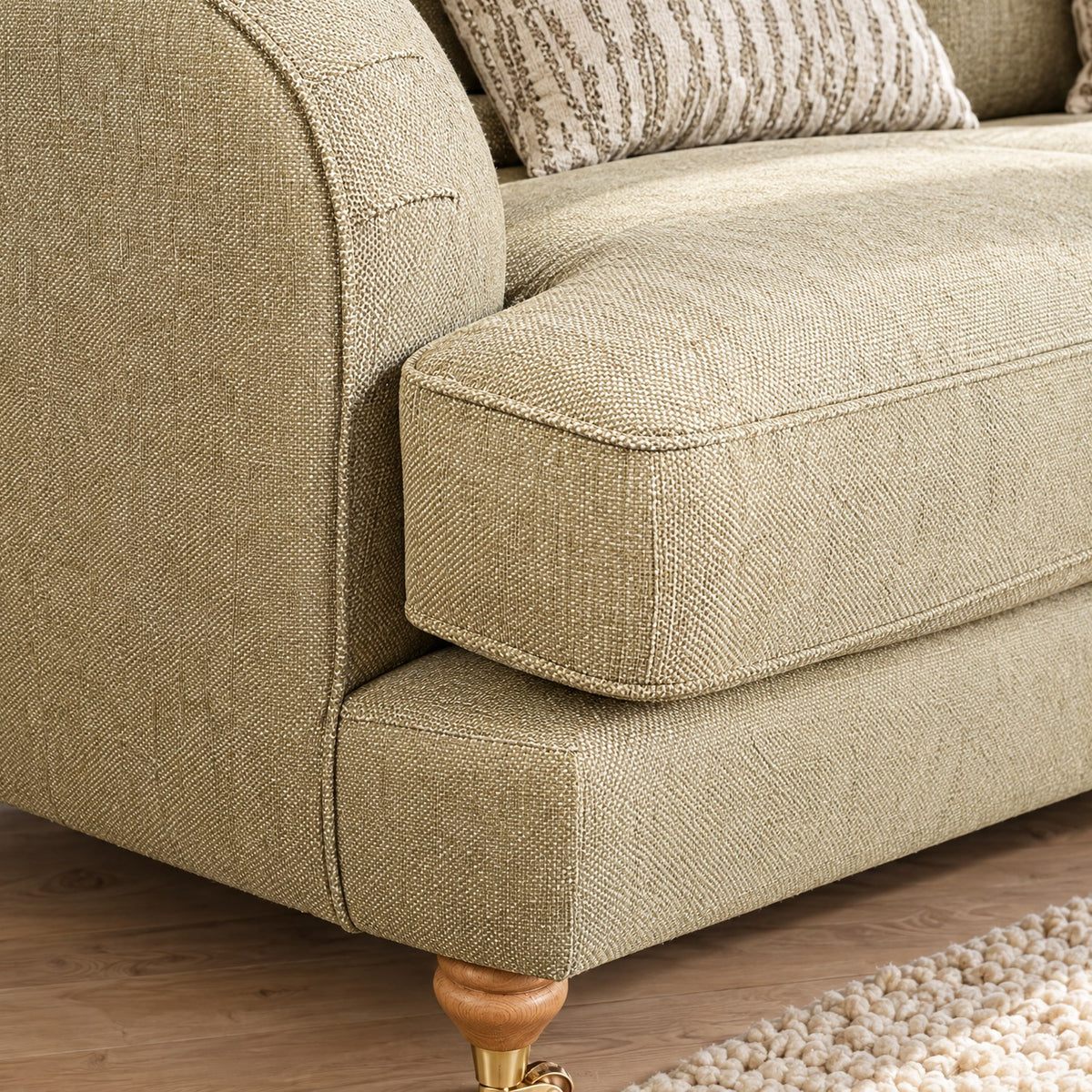 Eastbourne Snuggler in Olive with Olive Stripe Cushions