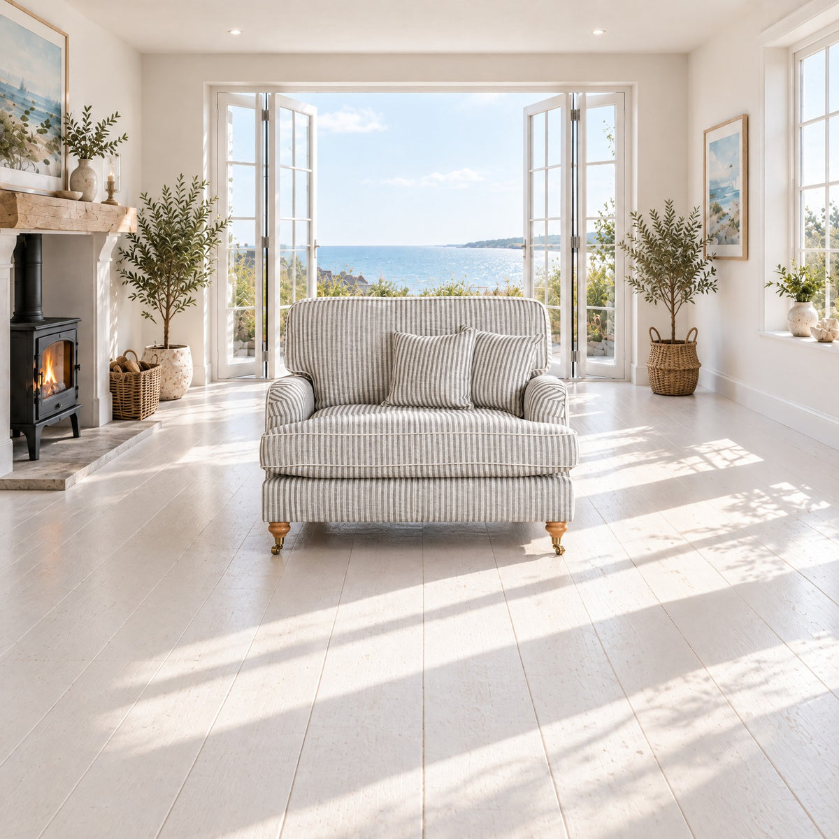 Eastbourne Snuggler in Grey Stripe with Grey Stripe Cushions