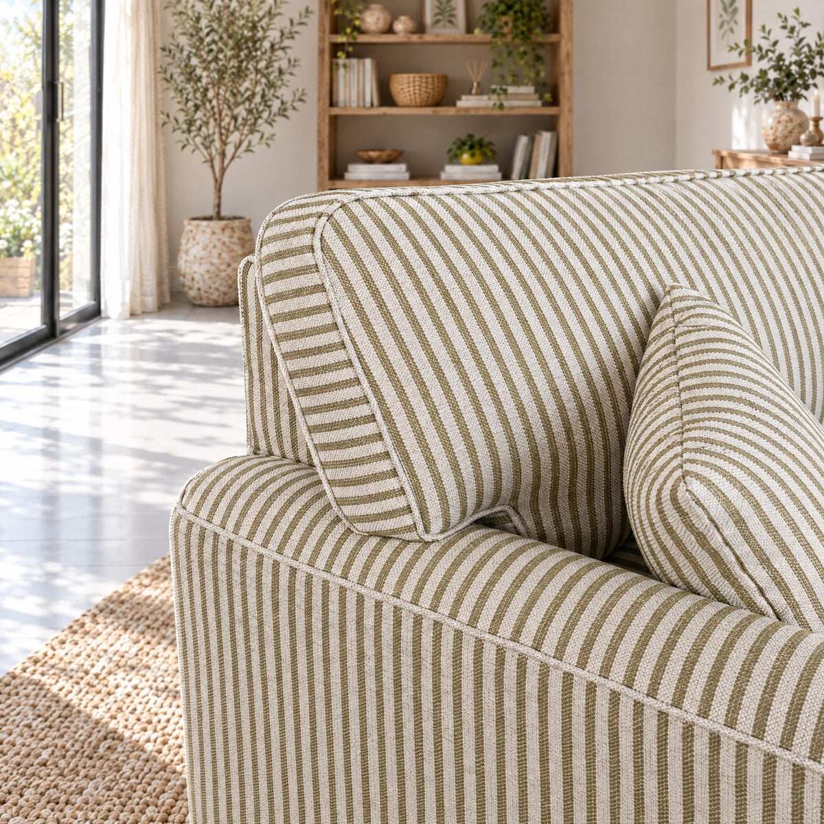 Eastbourne Snuggler in Olive Stripe with Olive Stripe Cushions