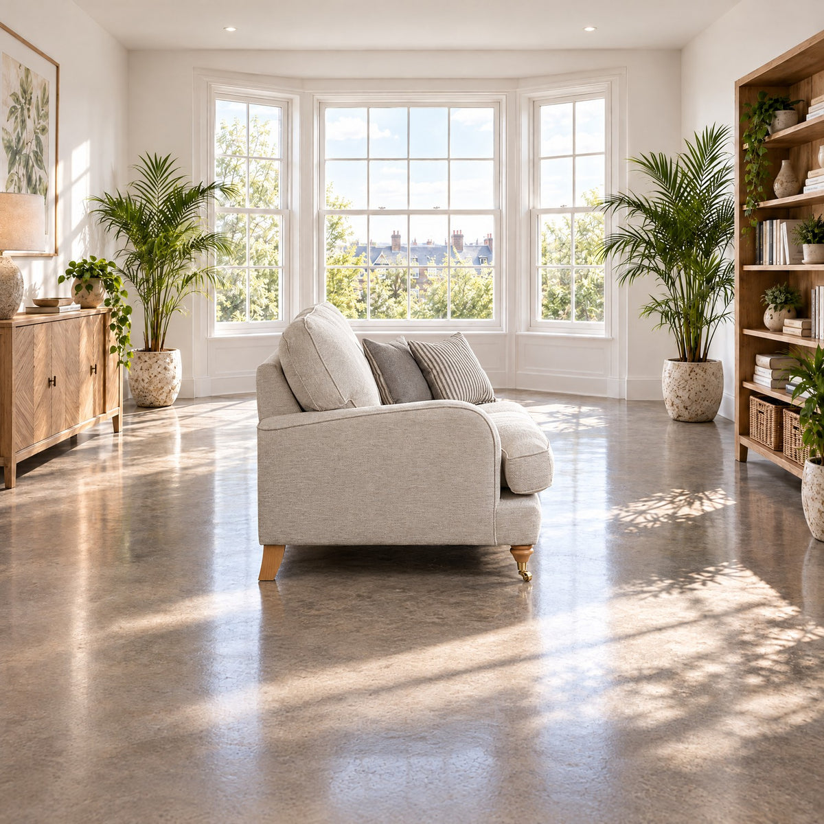 Eastbourne Snuggler in Natural with Grey Stripe Cushions