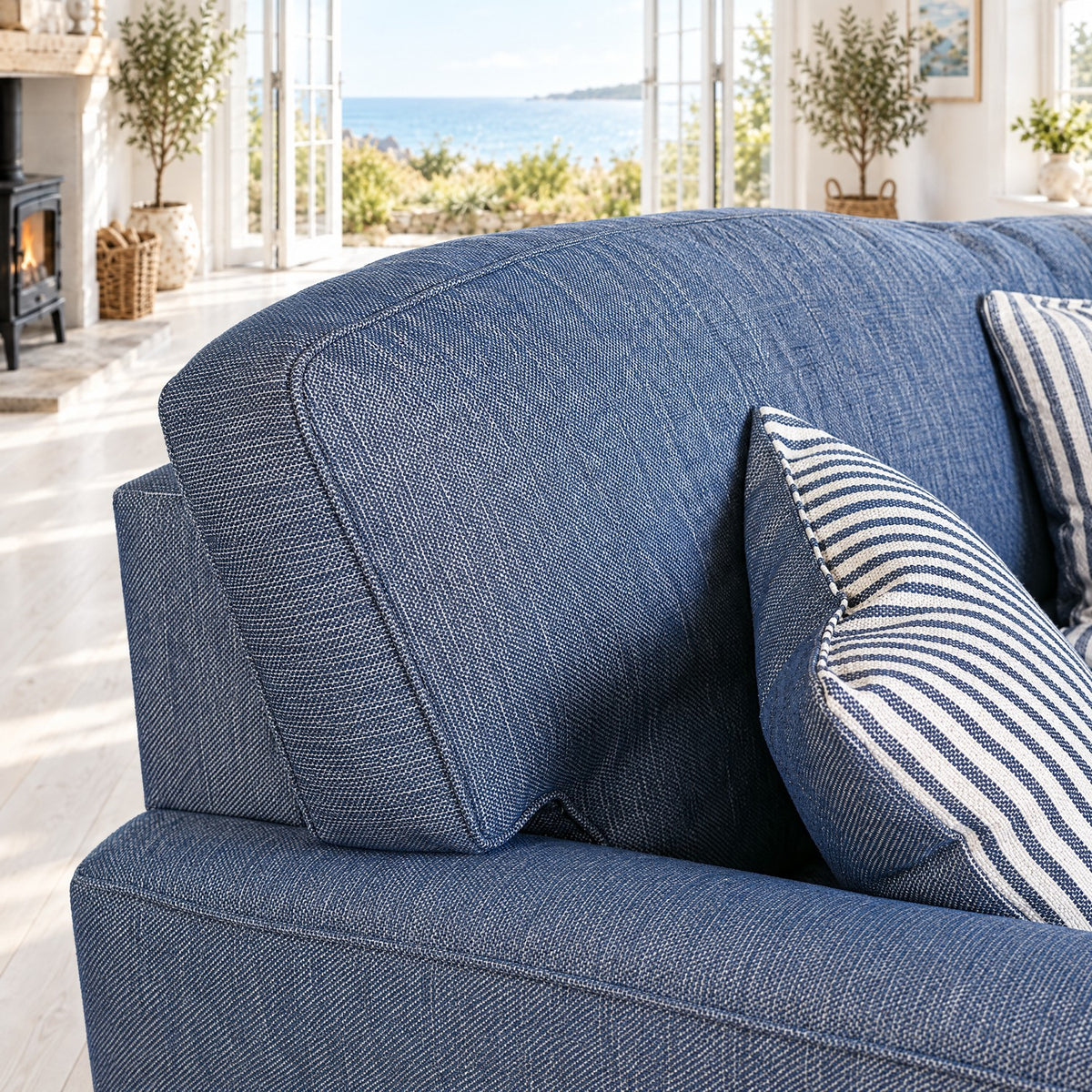 Eastbourne Snuggler in Navy with Navy Stripe Cushions