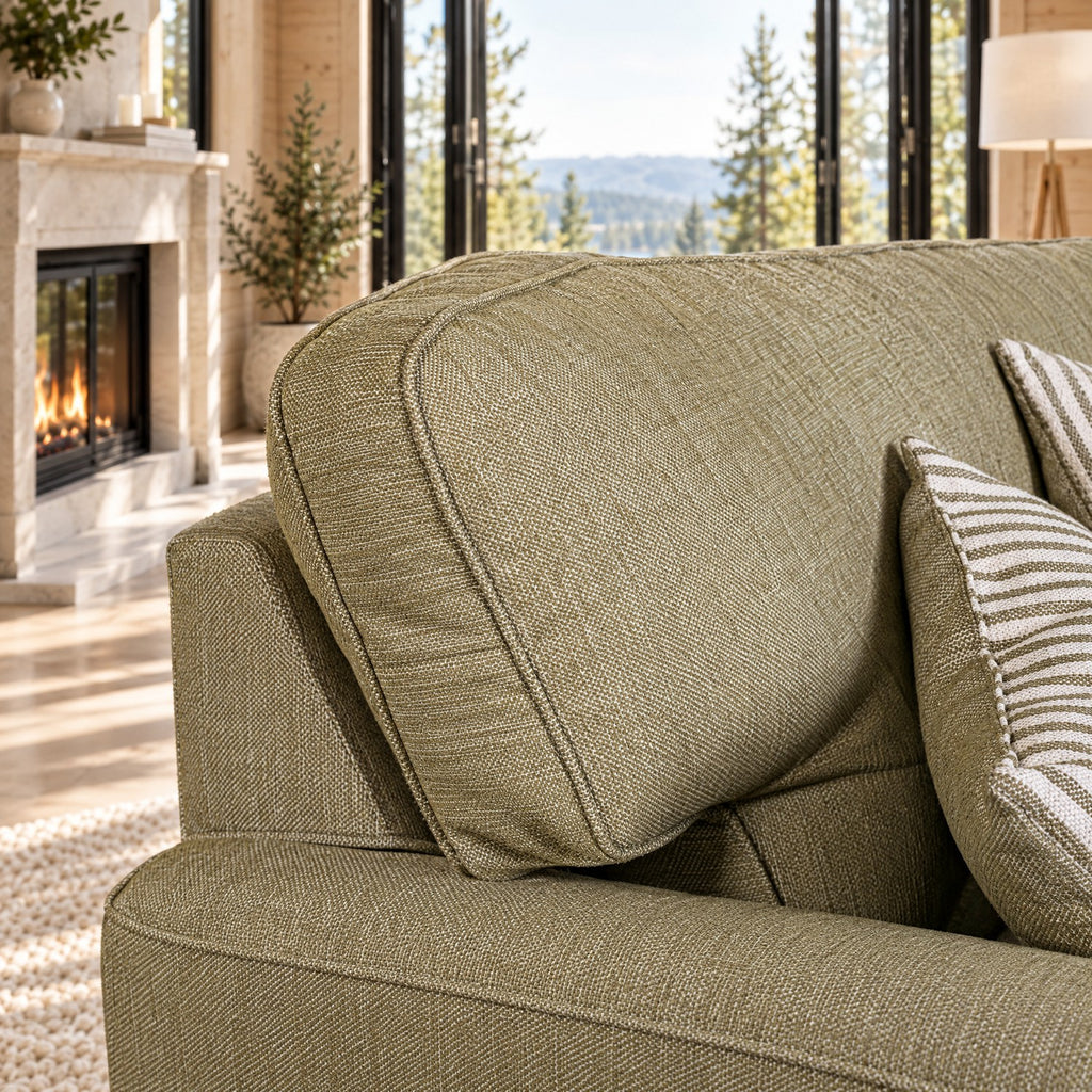 Eastbourne Snuggler in Olive with Olive Stripe Cushions