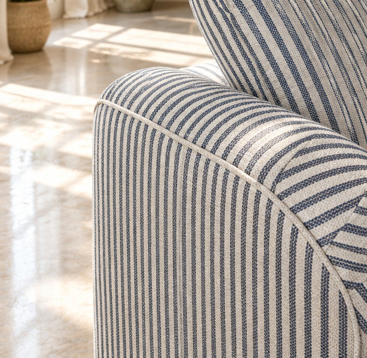 Eastbourne 3 Seater Sofa in Navy Stripe with Navy Stripe Cushions