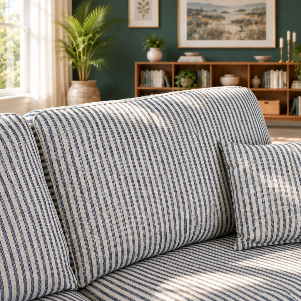 Eastbourne 3 Seater Sofa in Navy Stripe with Navy Stripe Cushions
