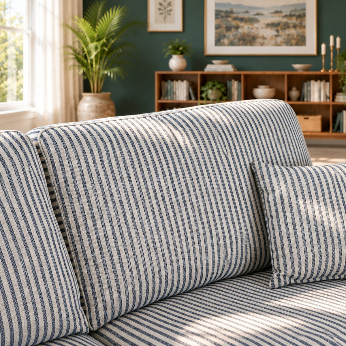Eastbourne 3 Seater Sofa in Navy Stripe with Navy Stripe Cushions