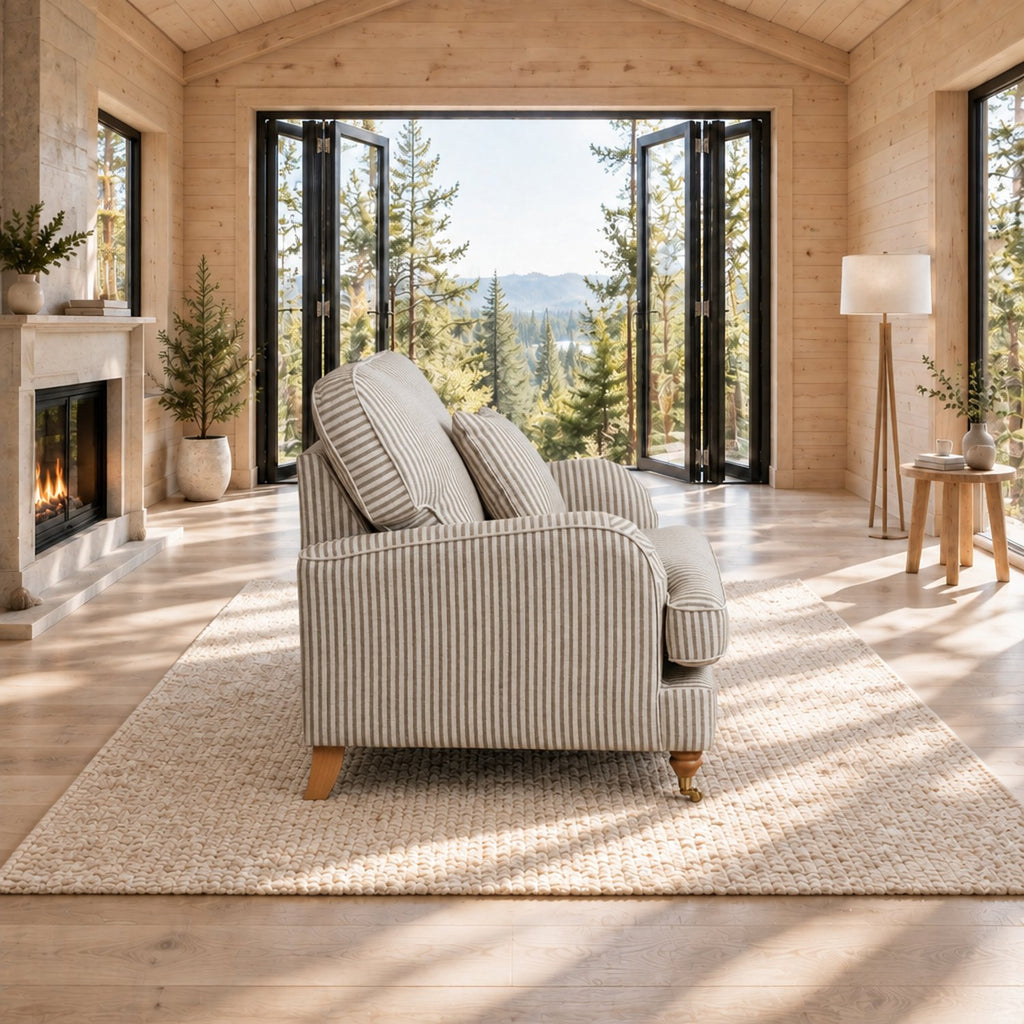 Eastbourne Armchair in Olive Stripe with Olive Stripe Cushion