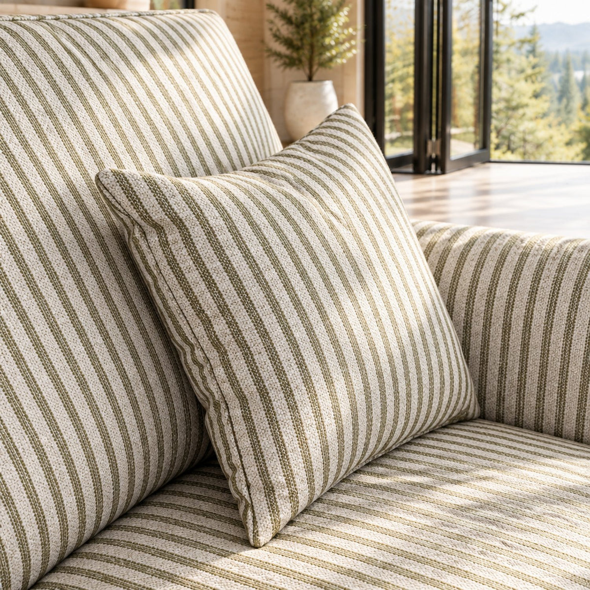 Eastbourne Armchair in Olive Stripe with Olive Stripe Cushion