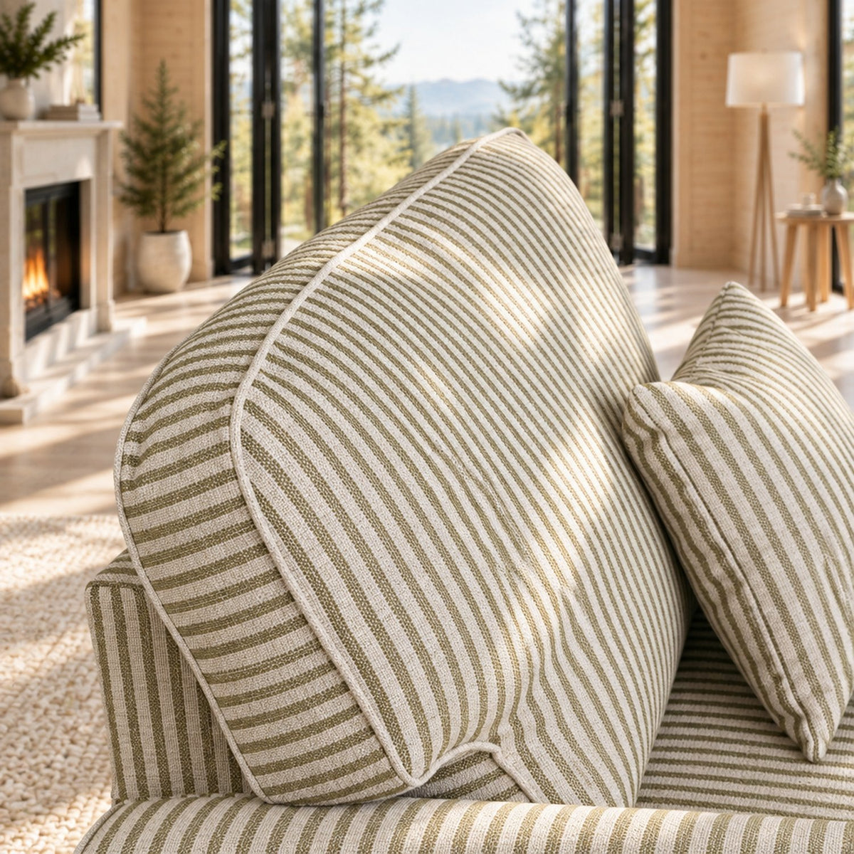 Eastbourne Armchair in Olive Stripe with Olive Stripe Cushion