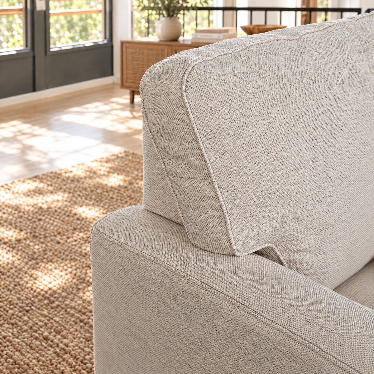 Eastbourne Armchair in Natural with Olive Stripe Cushion