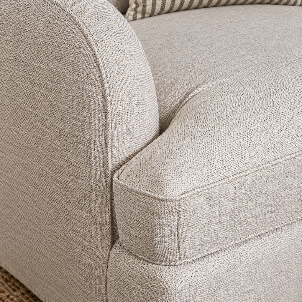 Eastbourne Armchair in Natural with Olive Stripe Cushion