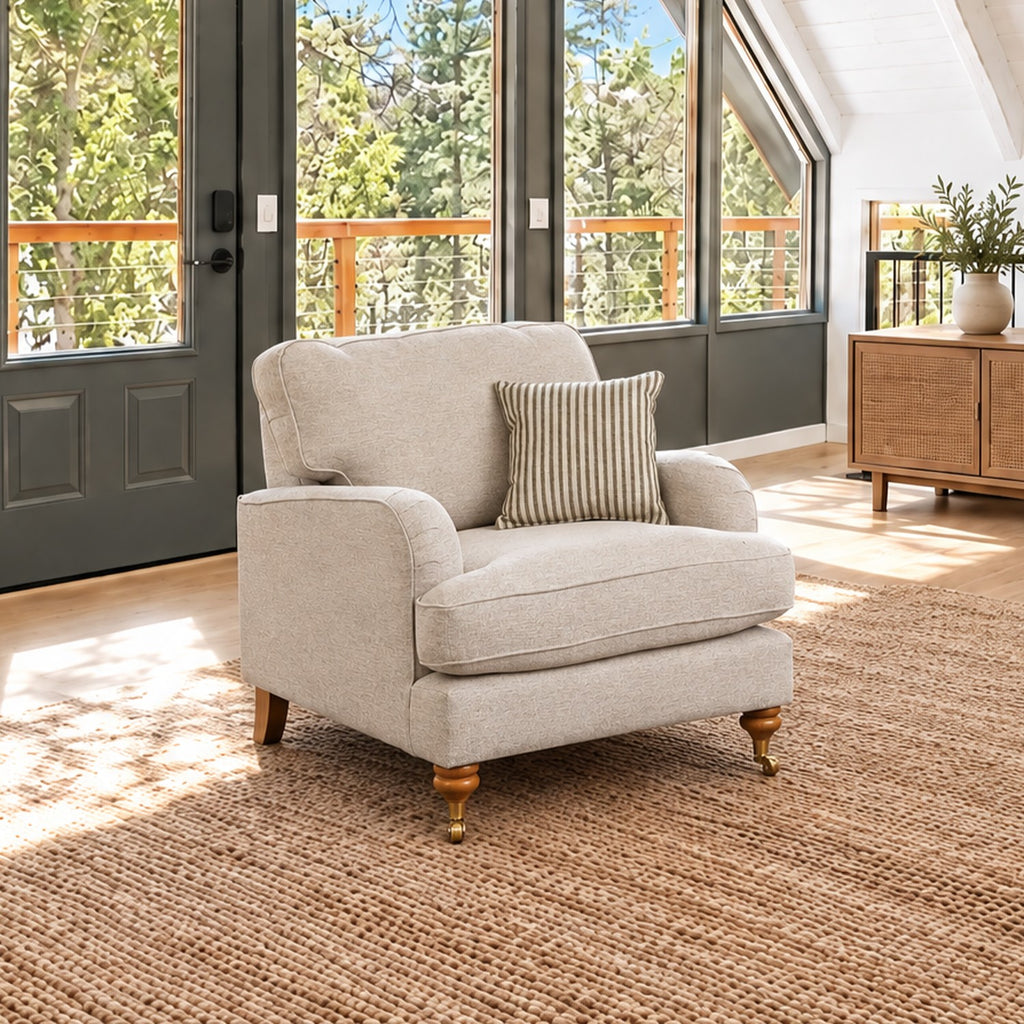 Eastbourne Armchair in Natural with Olive Stripe Cushion