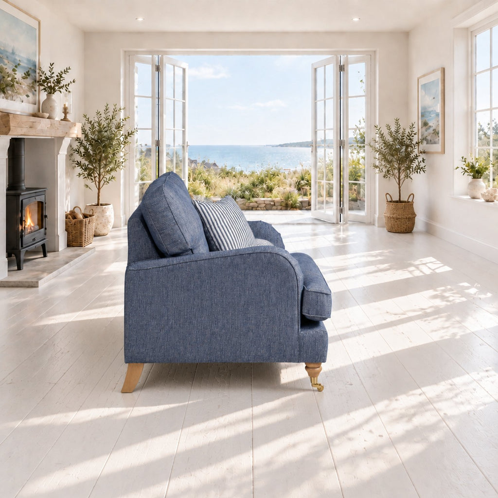 Eastbourne Armchair in Navy with Navy Stripe Cushion