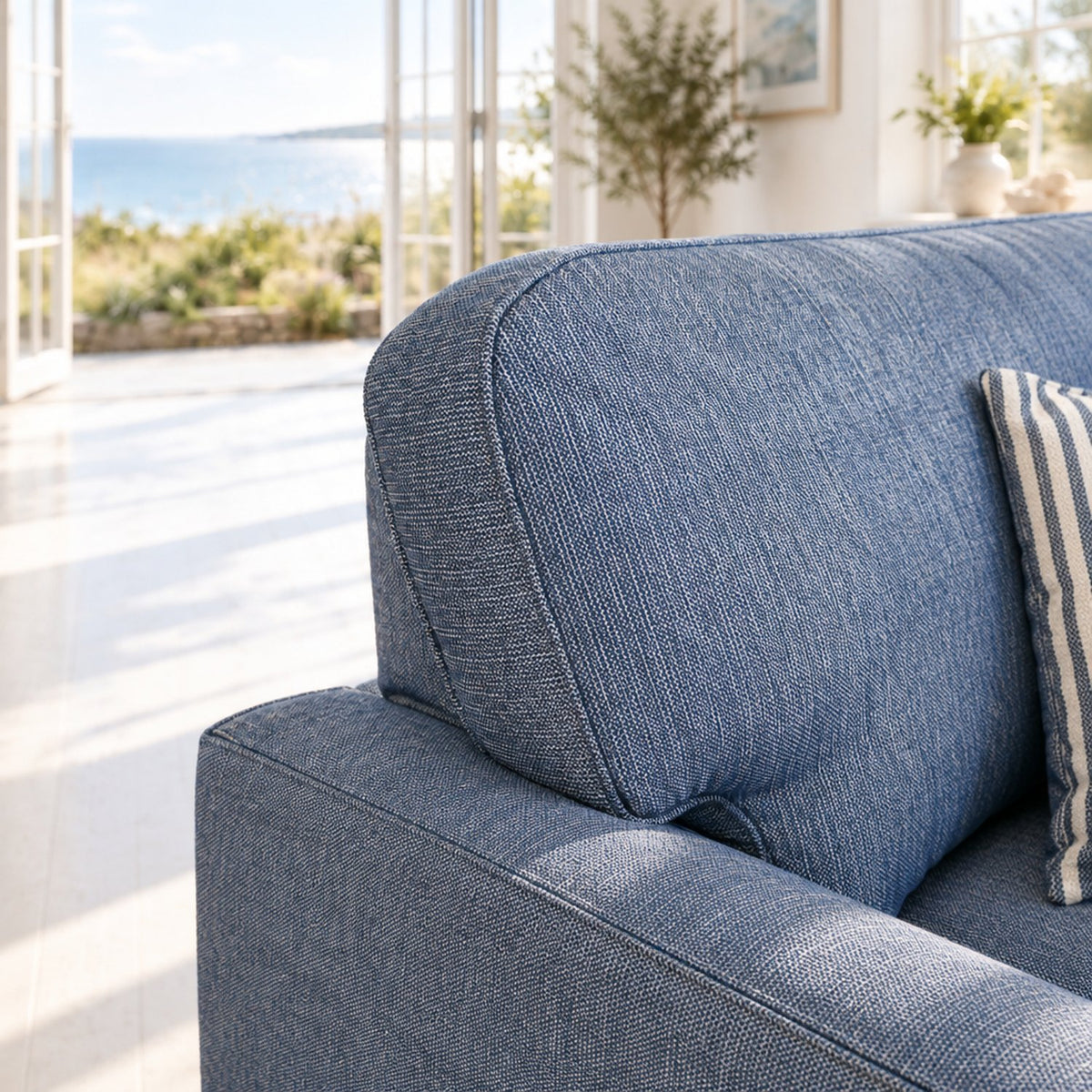 Eastbourne Armchair in Navy with Navy Stripe Cushion