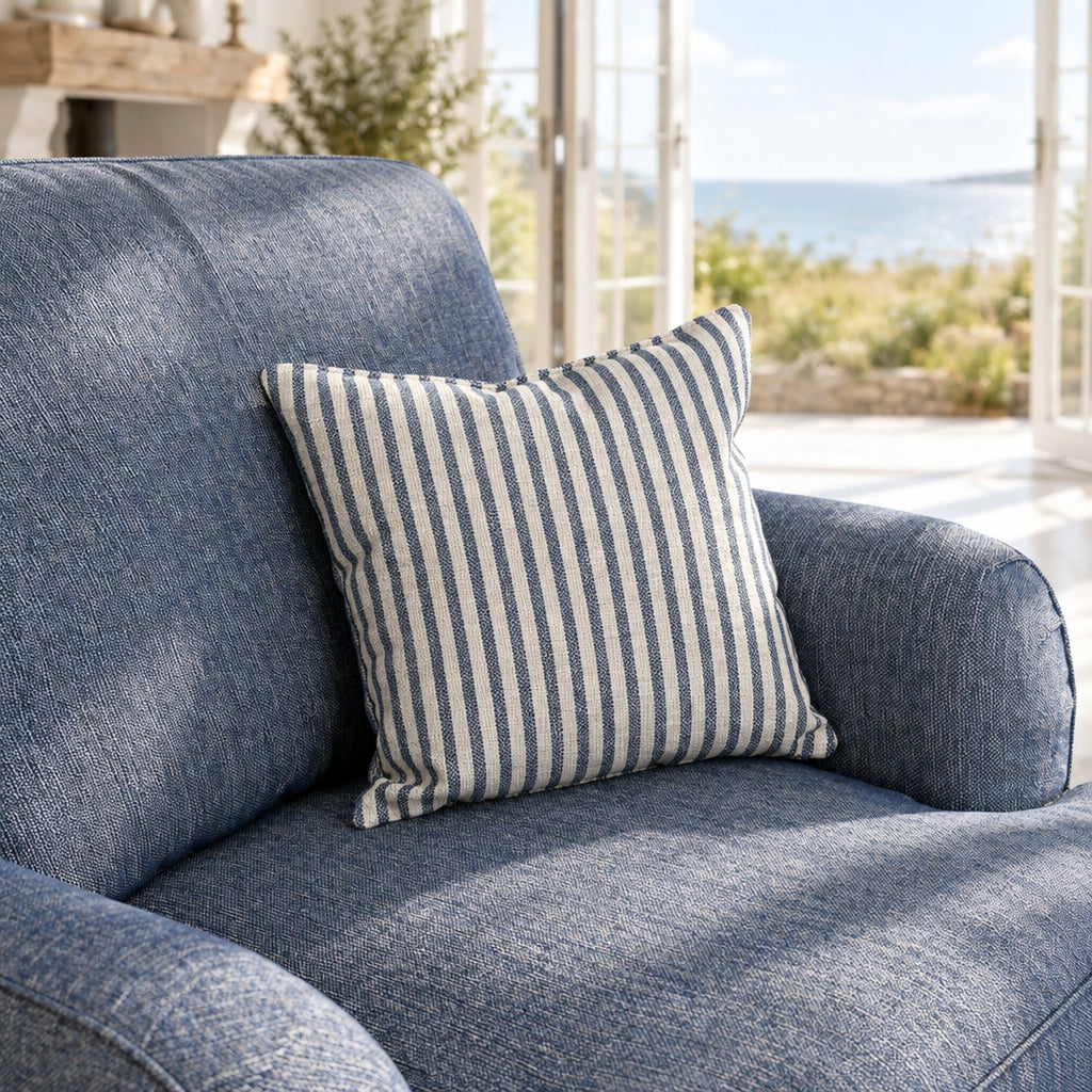 Eastbourne Armchair in Navy with Navy Stripe Cushion