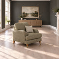 Eastbourne Armchair in Olive with Olive Stripe Cushion