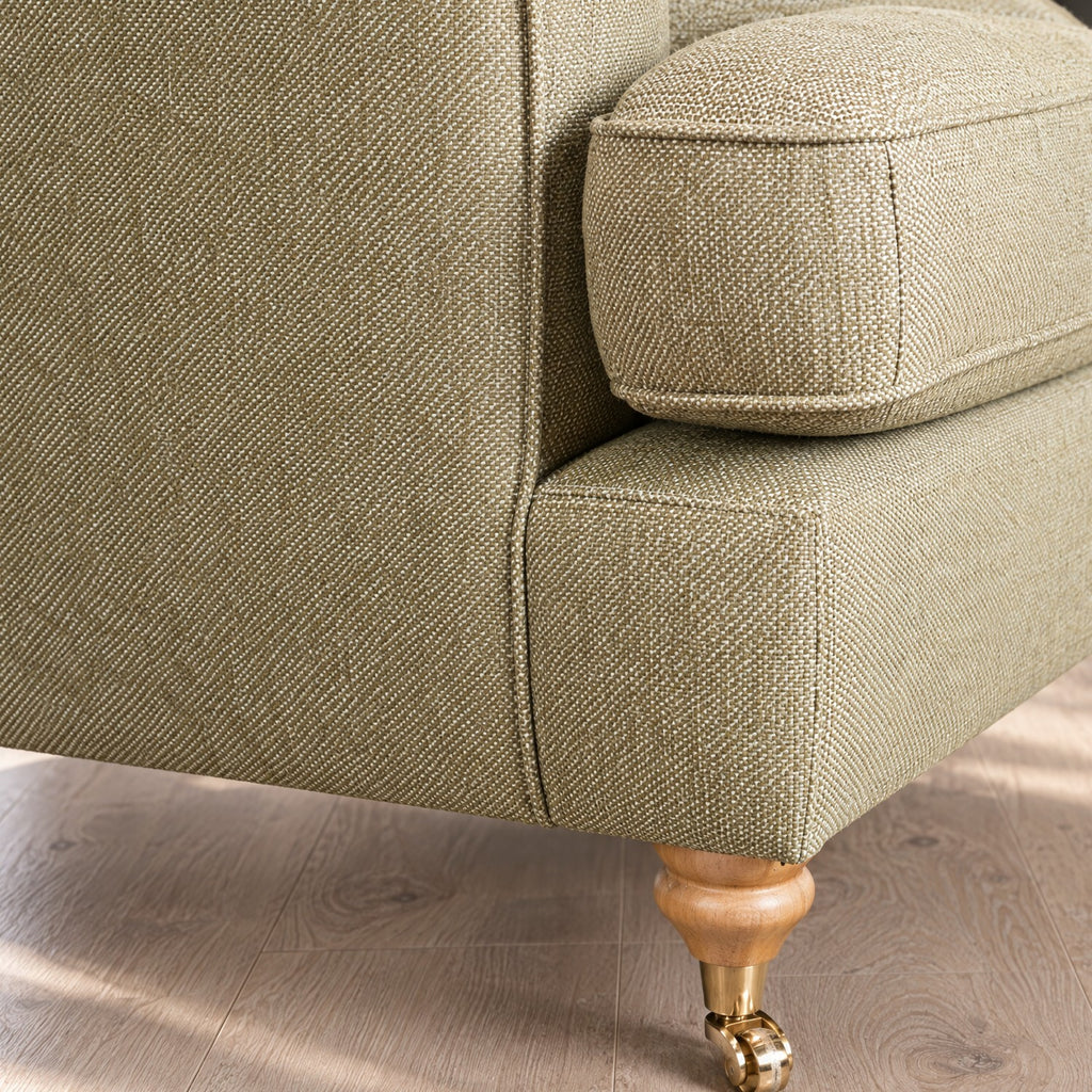 Eastbourne Armchair in Olive with Olive Stripe Cushion