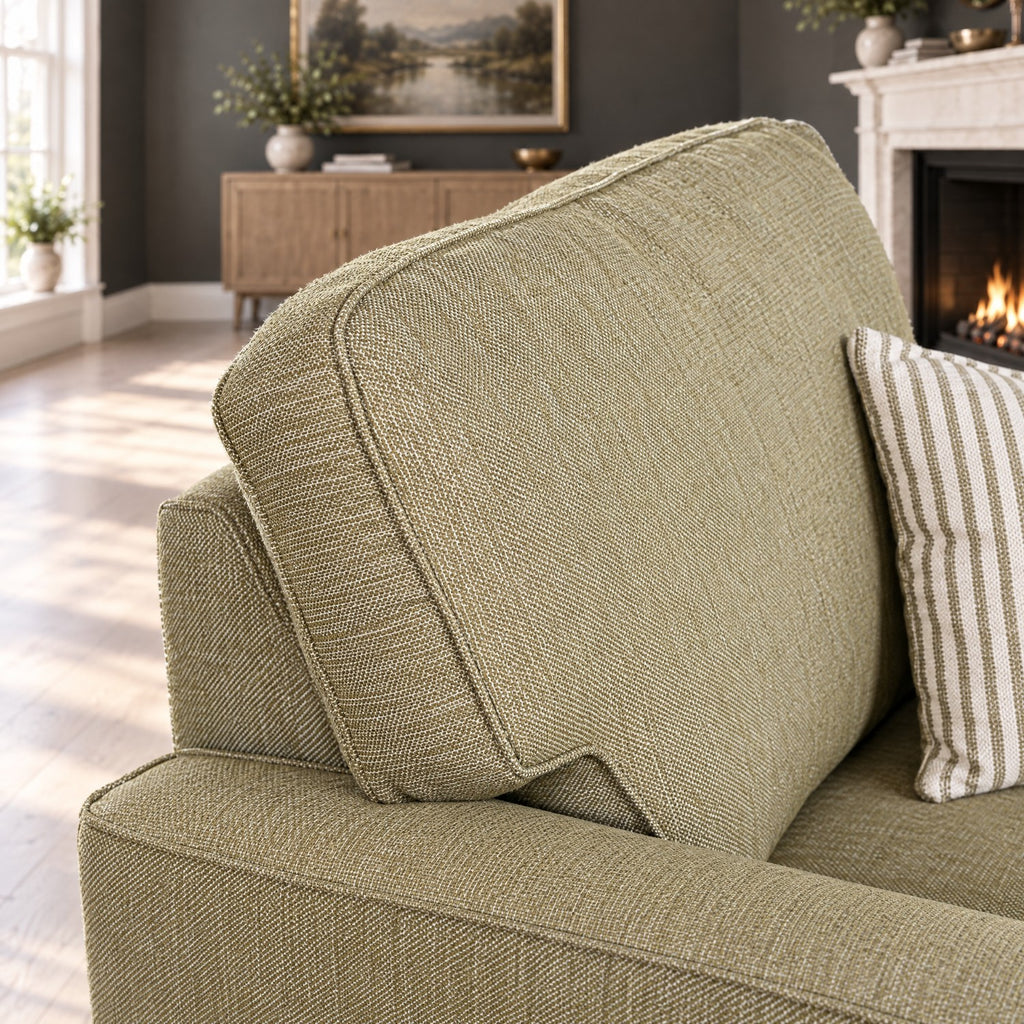 Eastbourne Armchair in Olive with Olive Stripe Cushion