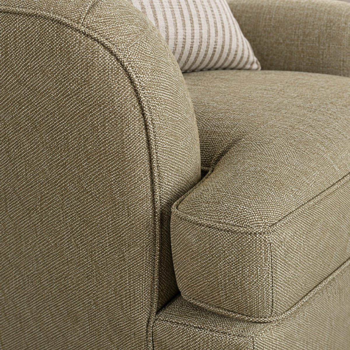 Eastbourne Armchair in Olive with Olive Stripe Cushion