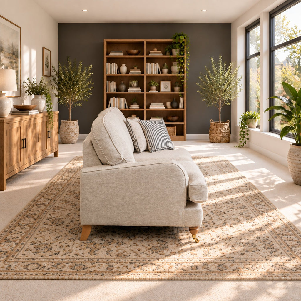 Eastbourne 3 Seater Sofa in Natural with Navy Stripe Cushions