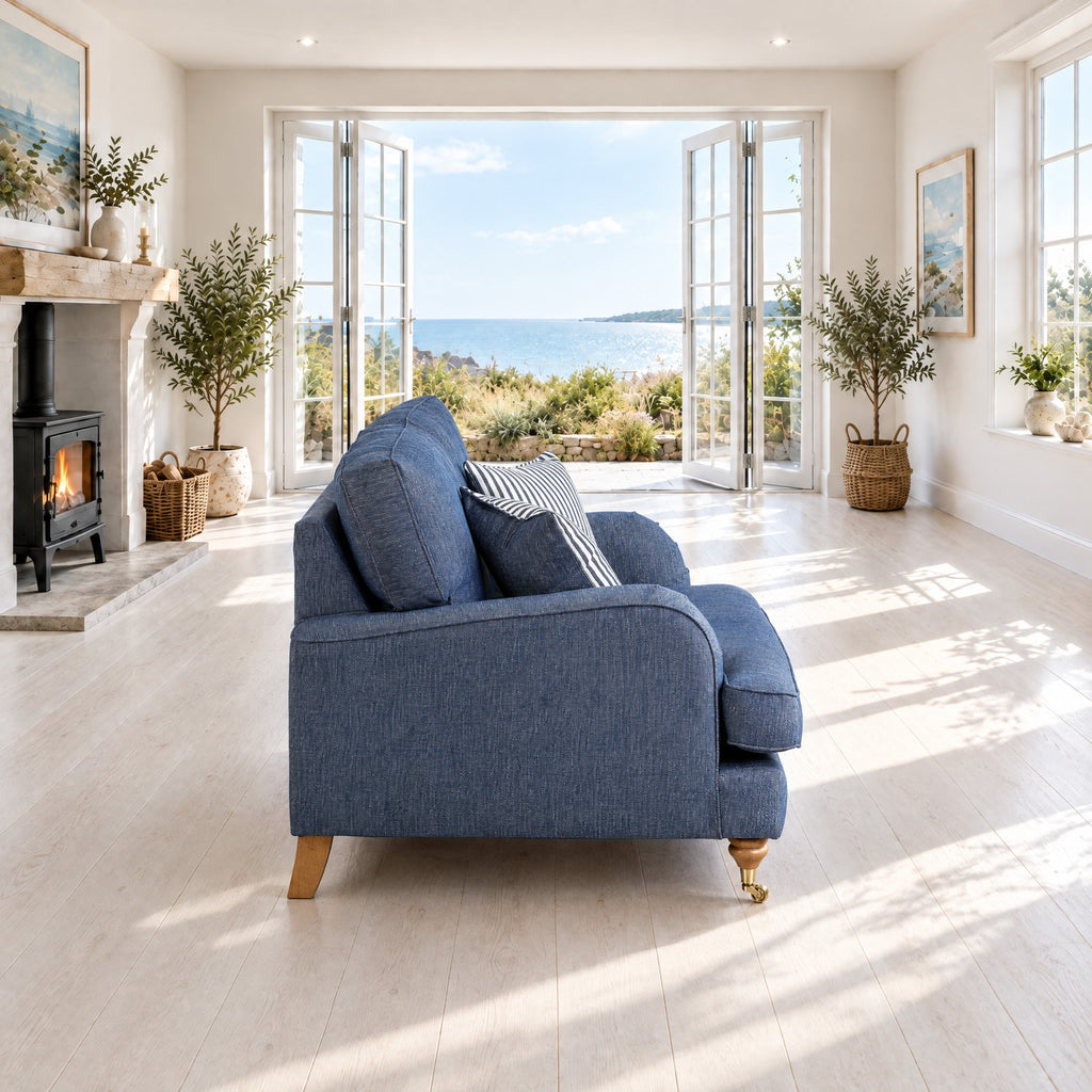 Eastbourne Snuggler in Navy with Navy Stripe Cushions