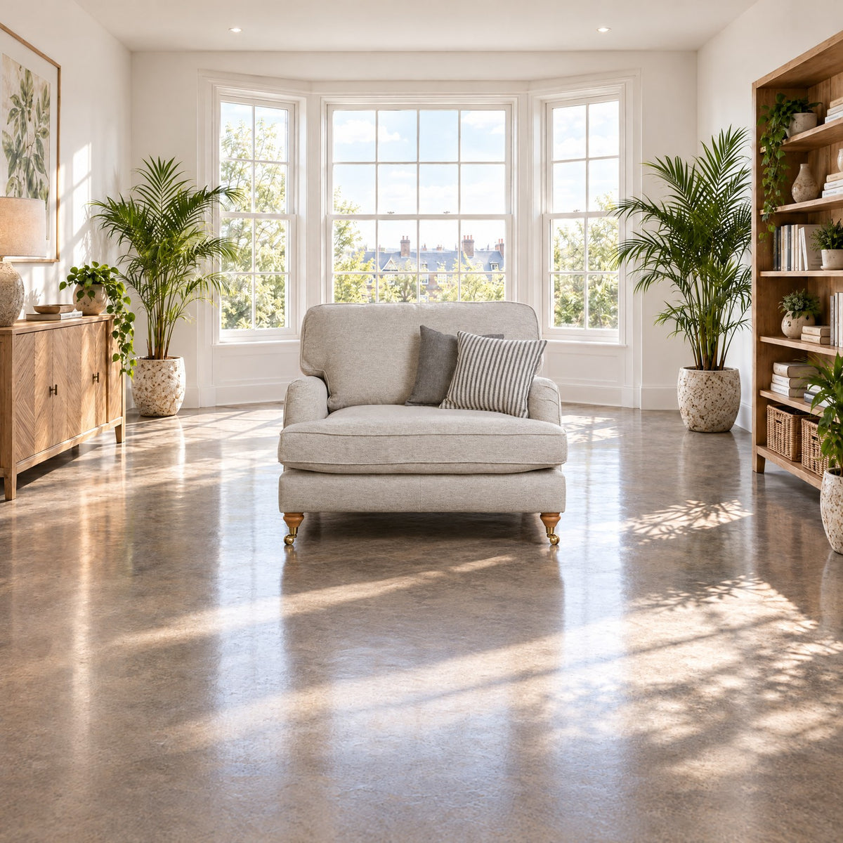 Eastbourne Snuggler in Natural with Grey Stripe Cushions