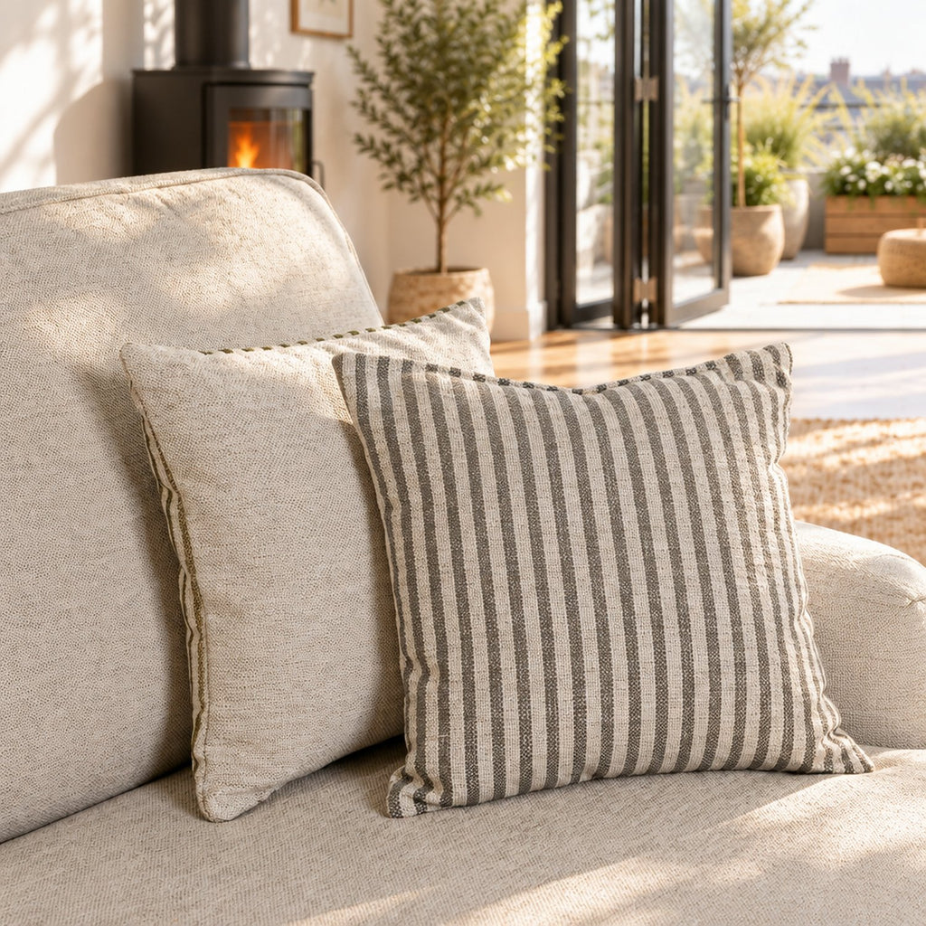 Eastbourne 3 Seater Sofa in Natural with Grey Stripe Cushions