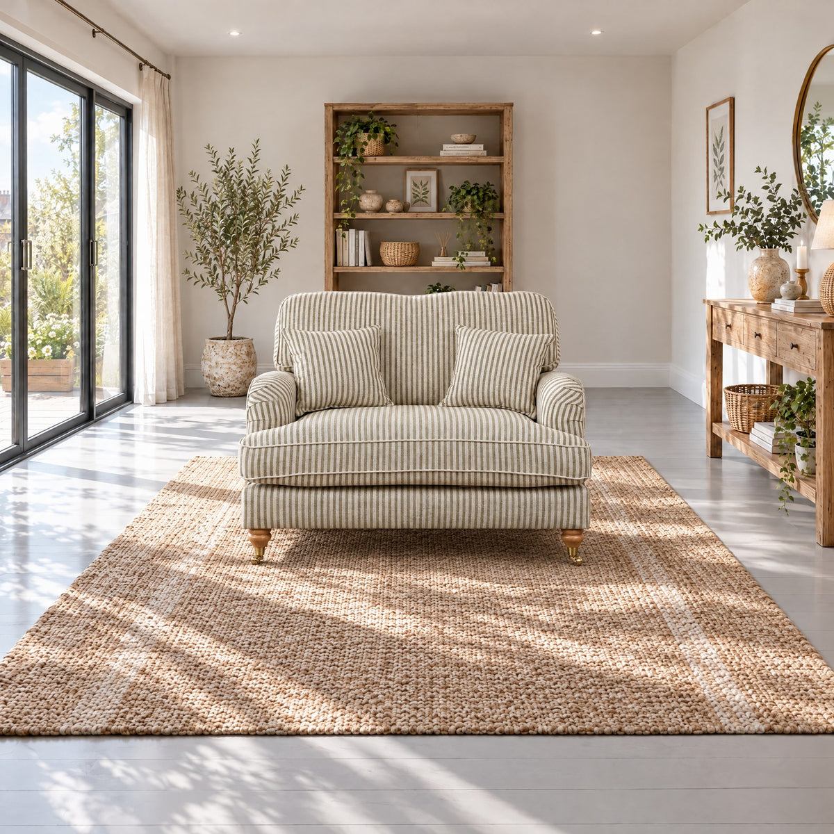 Eastbourne Snuggler in Olive Stripe with Olive Stripe Cushions