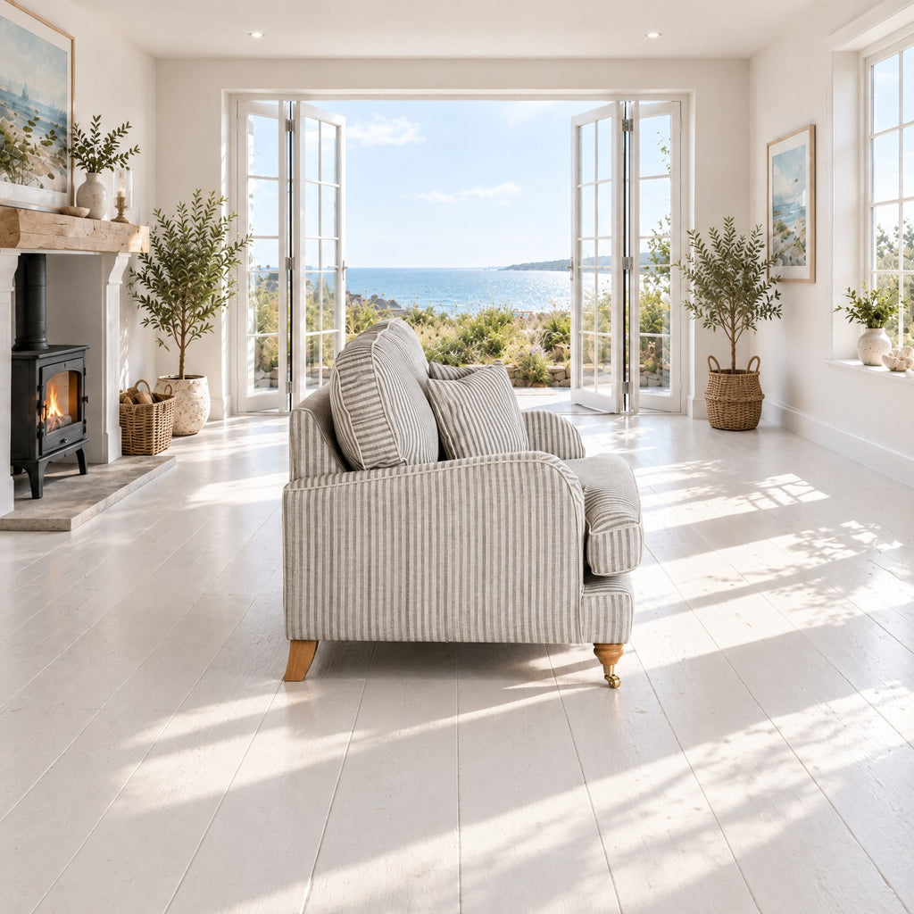 Eastbourne Snuggler in Grey Stripe with Grey Stripe Cushions
